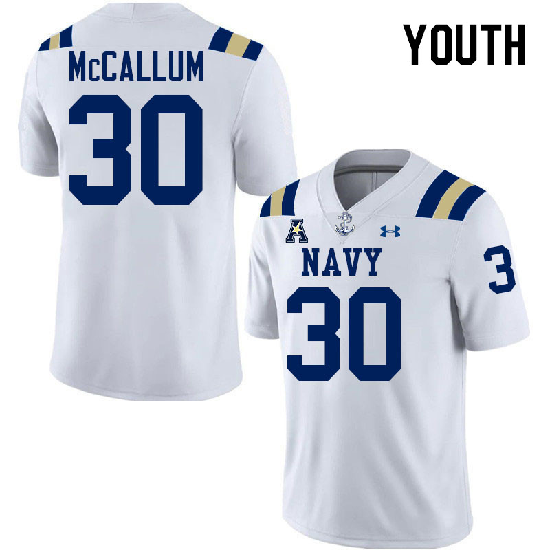 Youth Navy Midshipmen #30 Napoleon McCallum College Football Jerseys Stitched-White